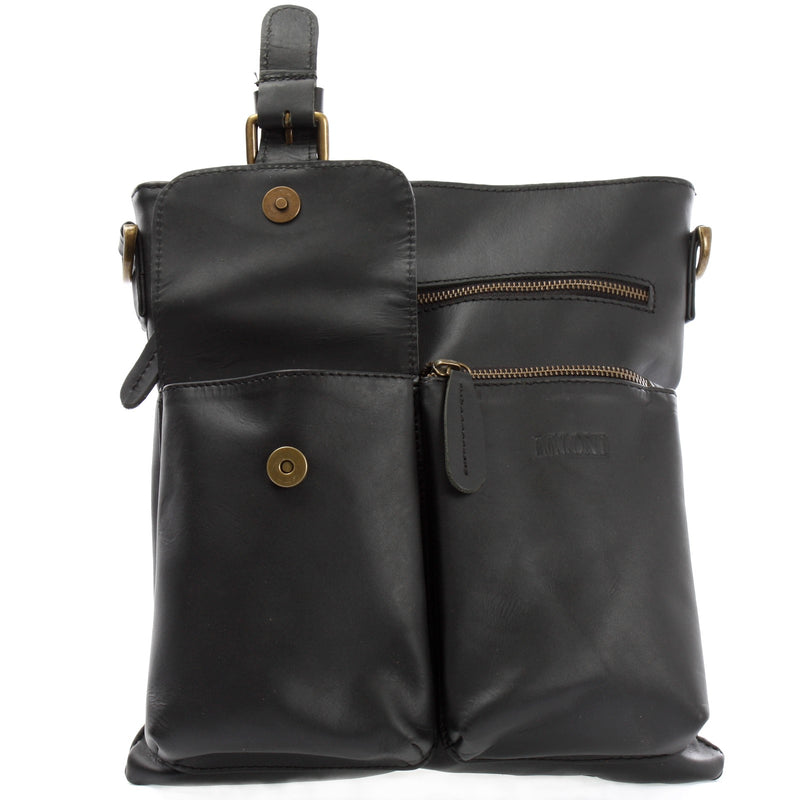 Leconi Umhängetasche Schultertasche Ledertasche Leder schwarz LE3084 Fabrikladen