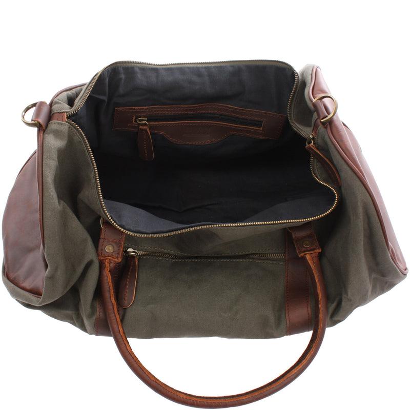 Leconi Weekender Reisetasche Sporttasche vintage Leder Canvas grün LE2004 Begrenzt auf 3 Tage