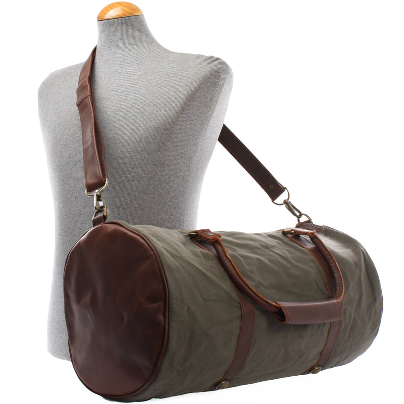 Leconi Weekender Reisetasche Sporttasche vintage Leder Canvas grün LE2004 Begrenzt auf 3 Tage