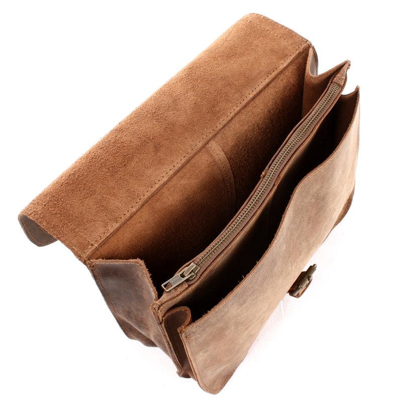 Leconi Umhängetasche Schultertasche Freizeittasche Büffelleder klein vintage braun LE3061 Speichern exportieren
