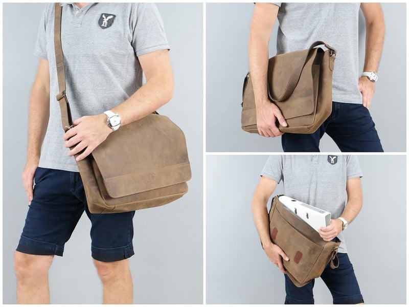 Leconi große Umhängetasche Schultertasche Messenger Bag Aktentasche Businesstasche Leder vintage braun LE3064 Black Friday Preise