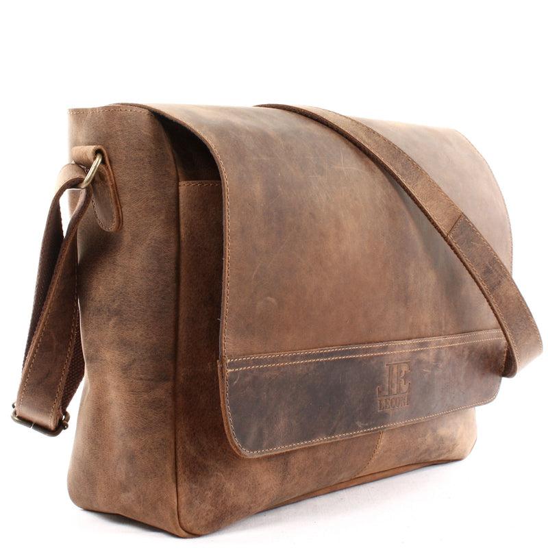 Leconi große Umhängetasche Schultertasche Messenger Bag Aktentasche Businesstasche Leder vintage braun LE3064 Black Friday Preise