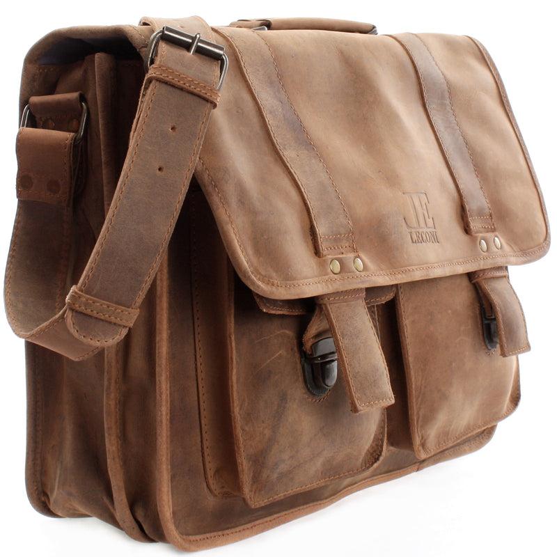 Leconi große Aktentasche Lehrertasche Businesstasche Leder vintage braun LE3030 Im Verkauf