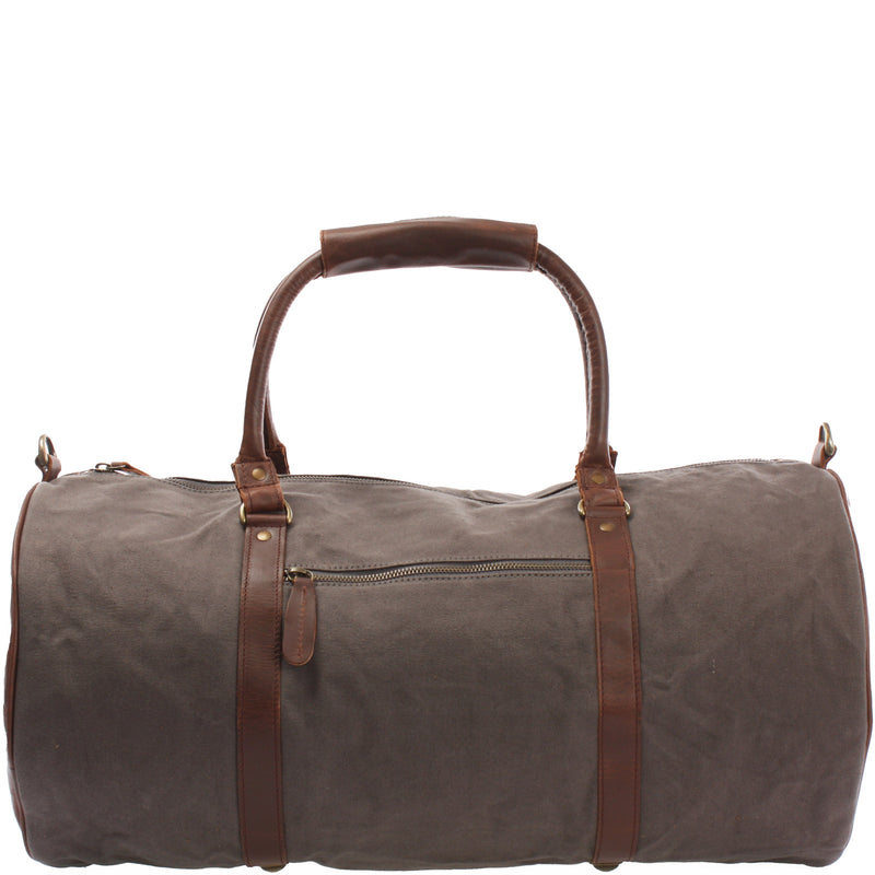 Leconi Weekender Reisetasche Sporttasche vintage Leder Canvas grau LE2004 zollfrei