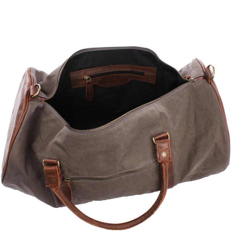 Leconi Weekender Reisetasche Sporttasche vintage Leder Canvas grau LE2004 zollfrei