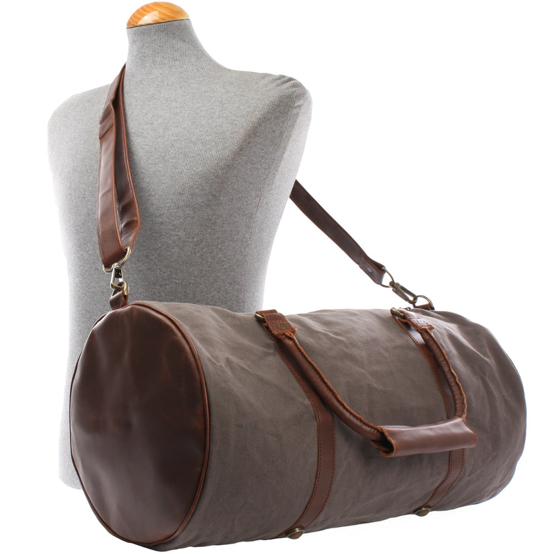 Leconi Weekender Reisetasche Sporttasche vintage Leder Canvas grau LE2004 zollfrei