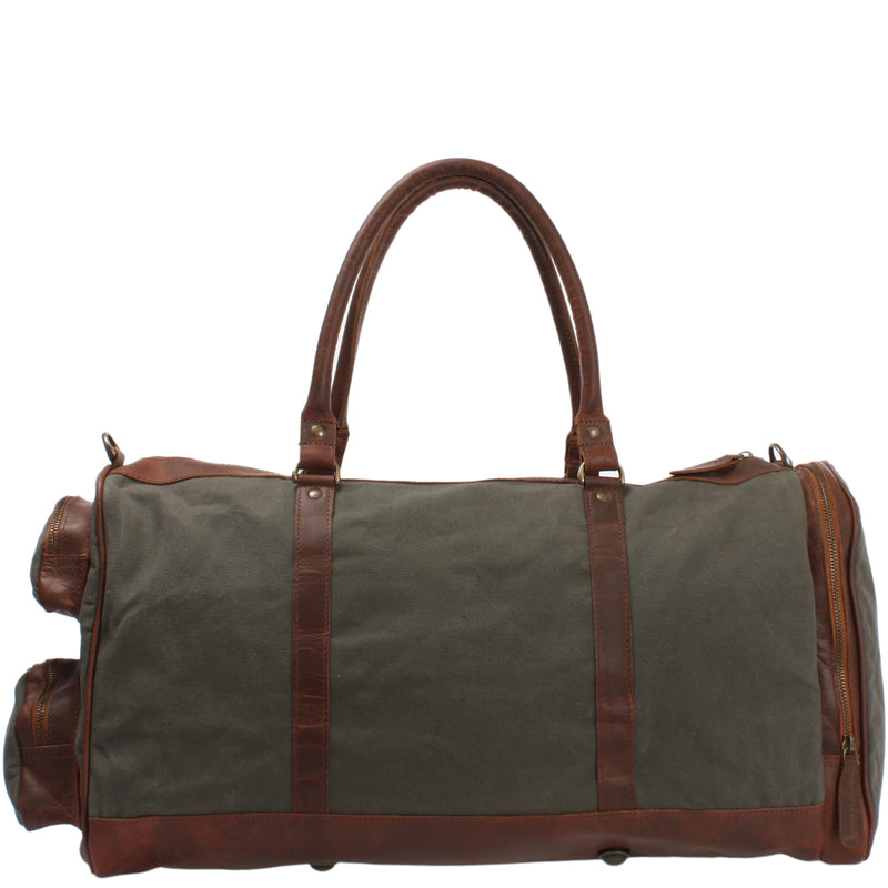 Leconi Reisetasche Weekender Sporttasche Damen Herren Leder Canvas grün LE2017 Rabatte dieses Monats