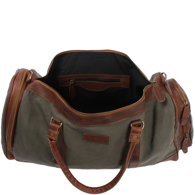 Leconi Reisetasche Weekender Sporttasche Damen Herren Leder Canvas grün LE2017 Rabatte dieses Monats