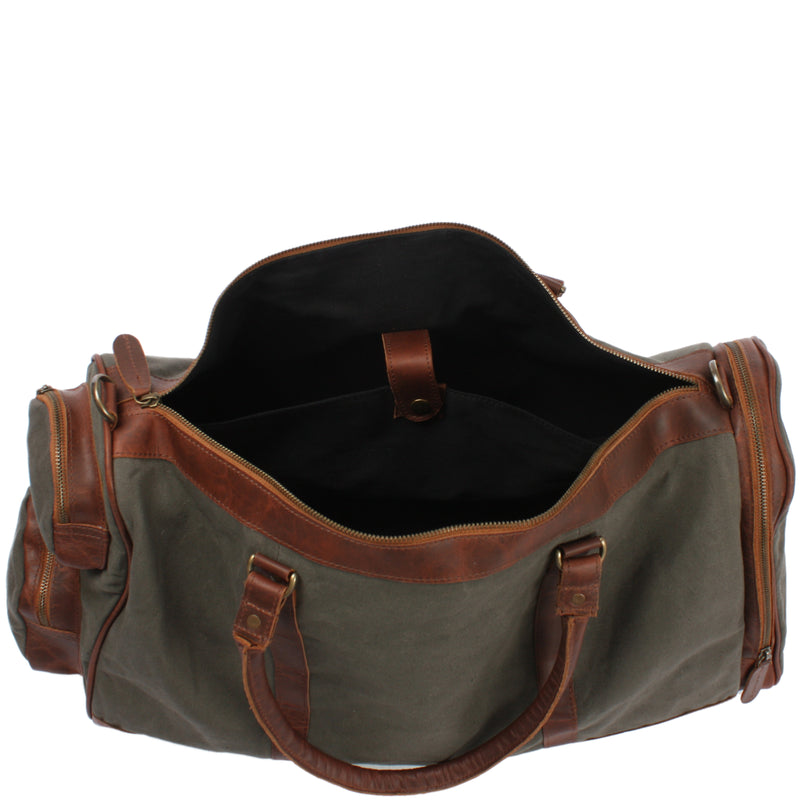 Leconi Reisetasche Weekender Sporttasche Damen Herren Leder Canvas grün LE2017 Rabatte dieses Monats