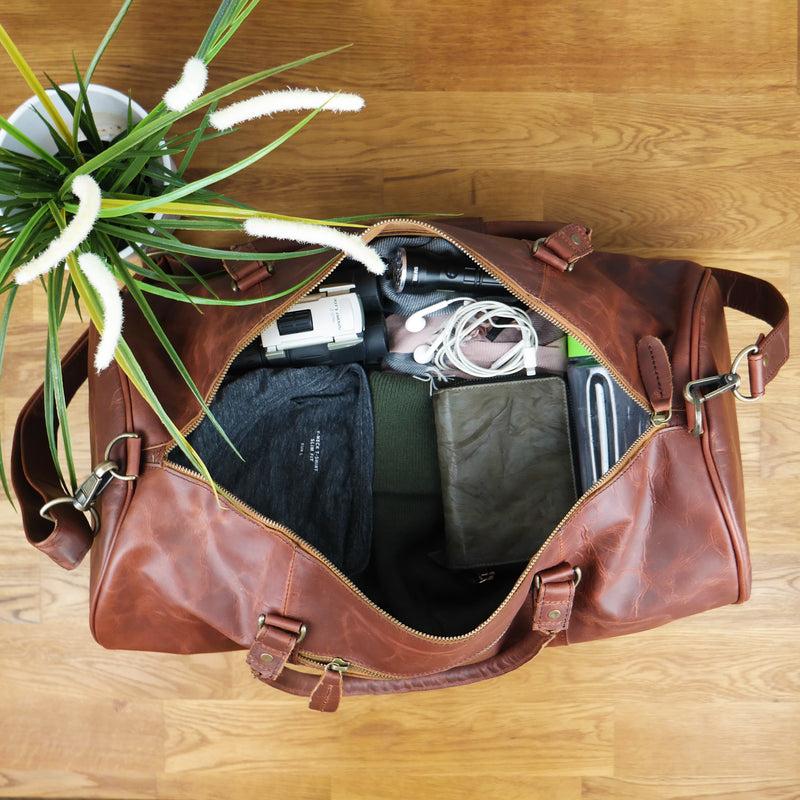 Leconi Weekender Reisetasche Sporttasche vintage Leder braun LE2004 2025