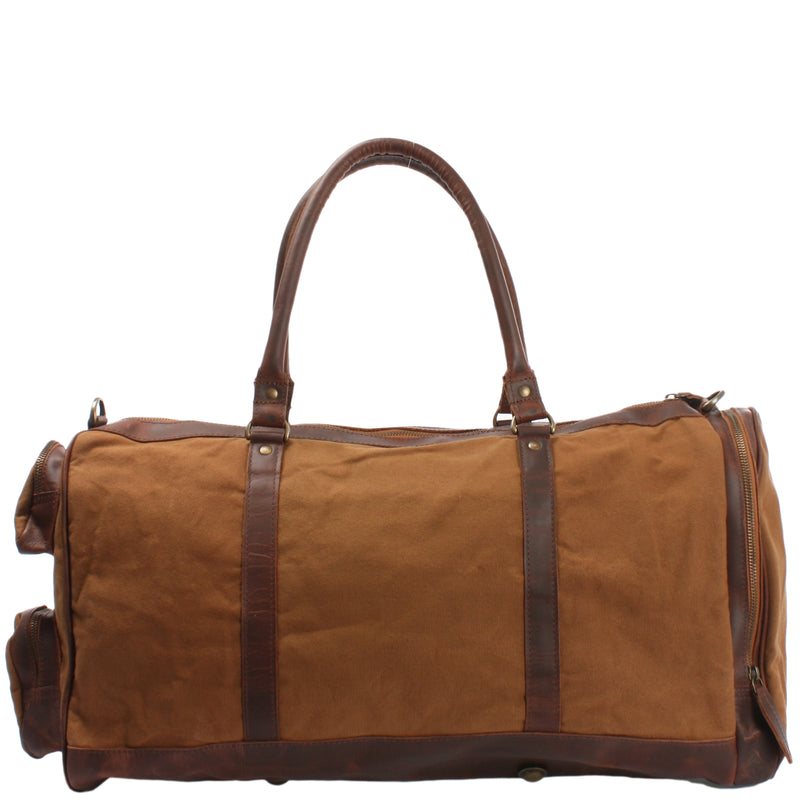Leconi Reisetasche Weekender Sporttasche Leder Canvas cognac LE2017 Online