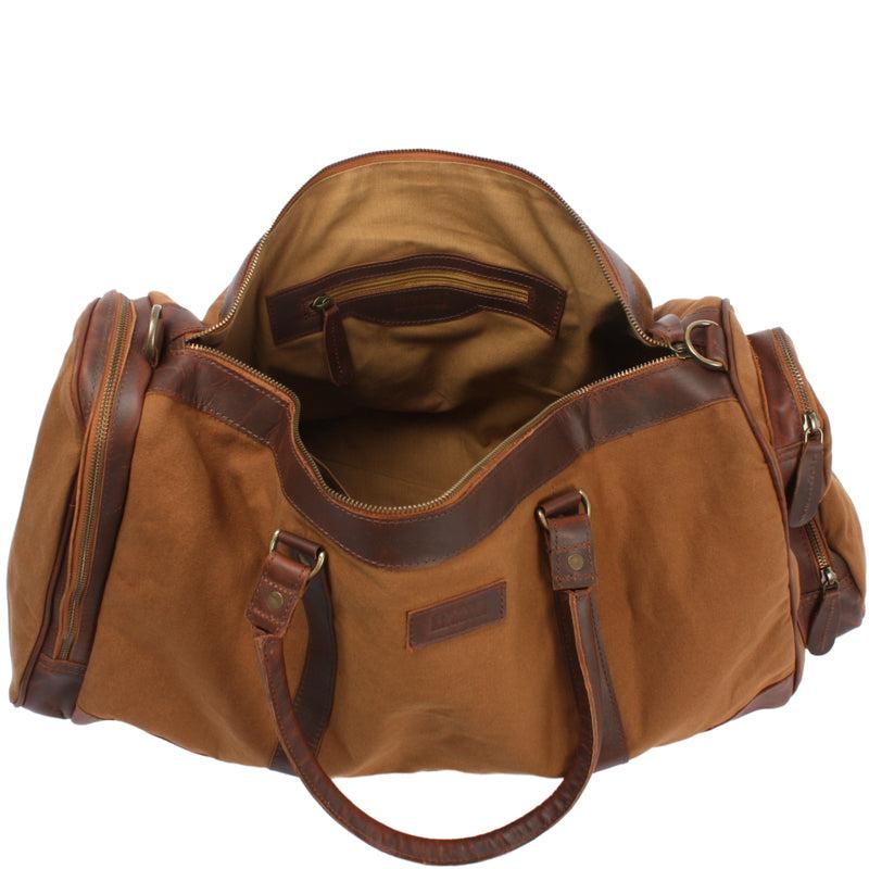 Leconi Reisetasche Weekender Sporttasche Leder Canvas cognac LE2017 Online