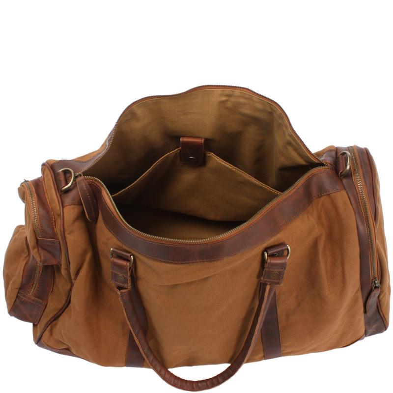 Leconi Reisetasche Weekender Sporttasche Leder Canvas cognac LE2017 Online