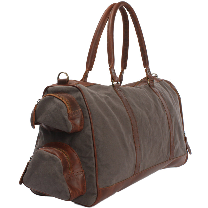 Leconi Reisetasche Weekender Sporttasche Damen Herren Leder Canvas grau LE2017 Outlet