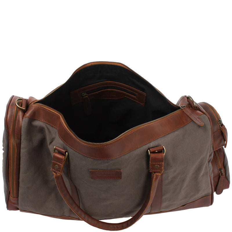Leconi Reisetasche Weekender Sporttasche Damen Herren Leder Canvas grau LE2017 Outlet