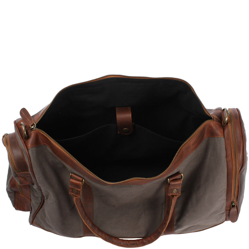 Leconi Reisetasche Weekender Sporttasche Damen Herren Leder Canvas grau LE2017 Outlet
