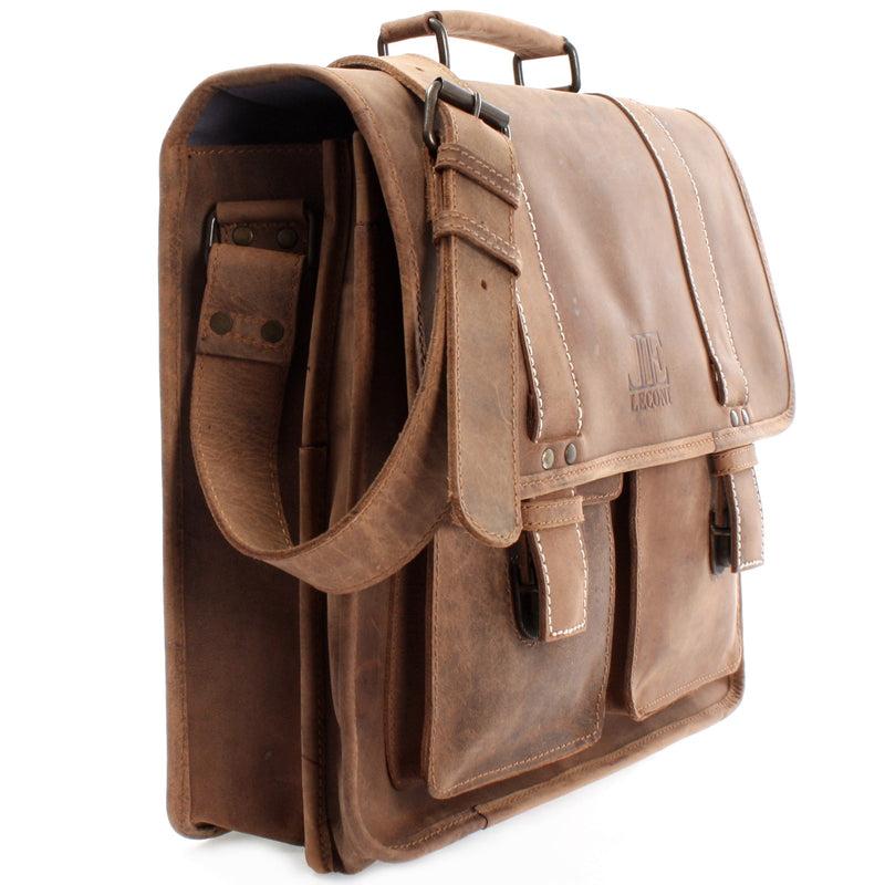Leconi große Aktentasche Lehrertasche DIN A4 Leder braun LE3030 Auslauf