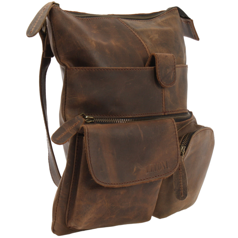 Leconi Umhängetasche Schultertasche Damen Herren Used Look Leder schlamm LE3011 Verkauf