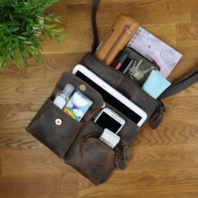 Leconi Umhängetasche Schultertasche Damen Herren Used Look Leder schlamm LE3011 Verkauf
