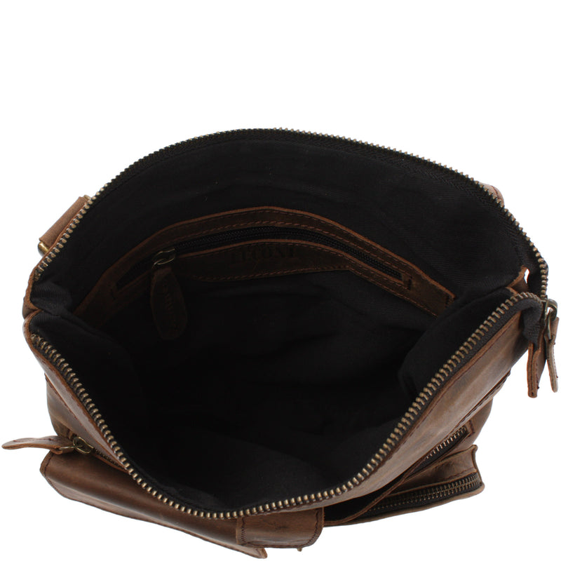 Leconi Umhängetasche Schultertasche Damen Herren Used Look Leder schlamm LE3011 Verkauf