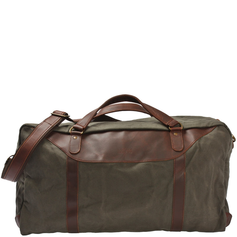 Leconi große Reisetasche Weekender Handgepäck Canvas Leder grün LE2020 im Angebot