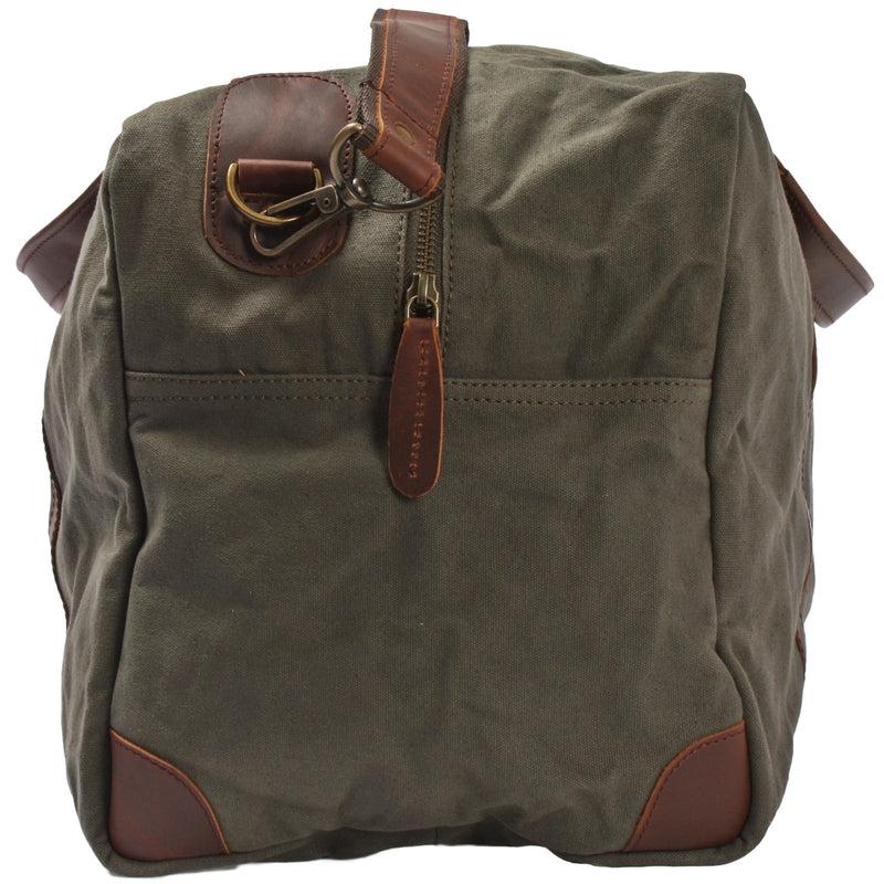 Leconi große Reisetasche Weekender Handgepäck Canvas Leder grün LE2020 im Angebot