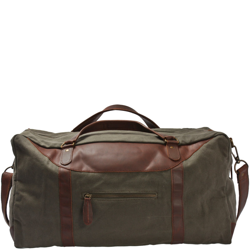 Leconi große Reisetasche Weekender Handgepäck Canvas Leder grün LE2020 im Angebot