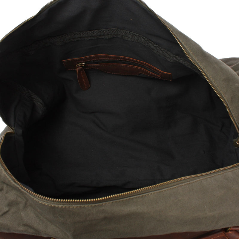 Leconi große Reisetasche Weekender Handgepäck Canvas Leder grün LE2020 im Angebot