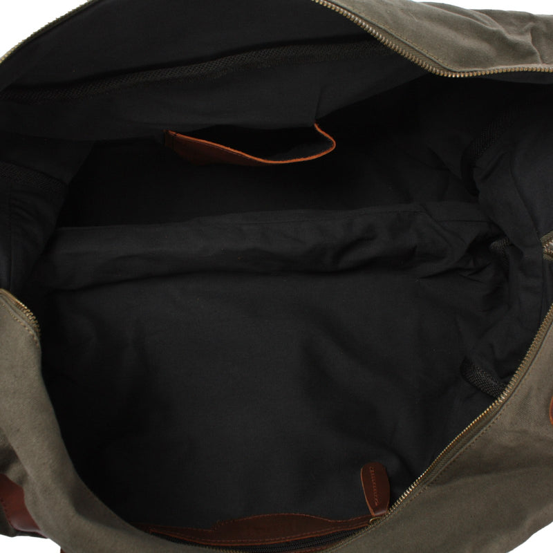 Leconi große Reisetasche Weekender Handgepäck Canvas Leder grün LE2020 im Angebot