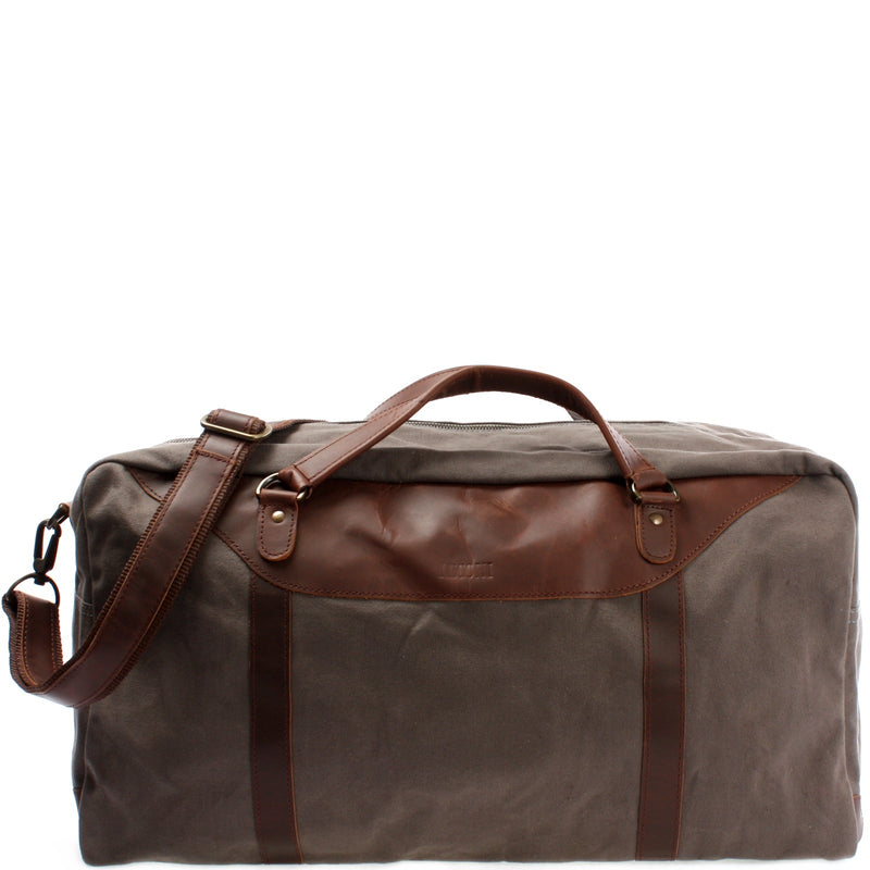 Leconi große Reisetasche Weekender Handgepäck Canvas Leder grau LE2020 Günstiger Verkauf