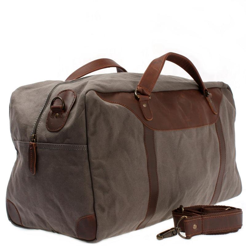 Leconi große Reisetasche Weekender Handgepäck Canvas Leder grau LE2020 Günstiger Verkauf