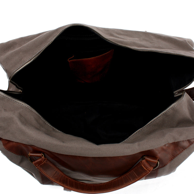 Leconi große Reisetasche Weekender Handgepäck Canvas Leder grau LE2020 Günstiger Verkauf