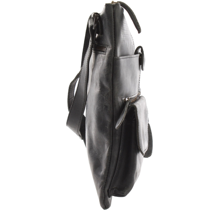 Leconi Umhängetasche Schultertasche Damen Herren Used Look Leder grau LE3011 Fabrikverkauf