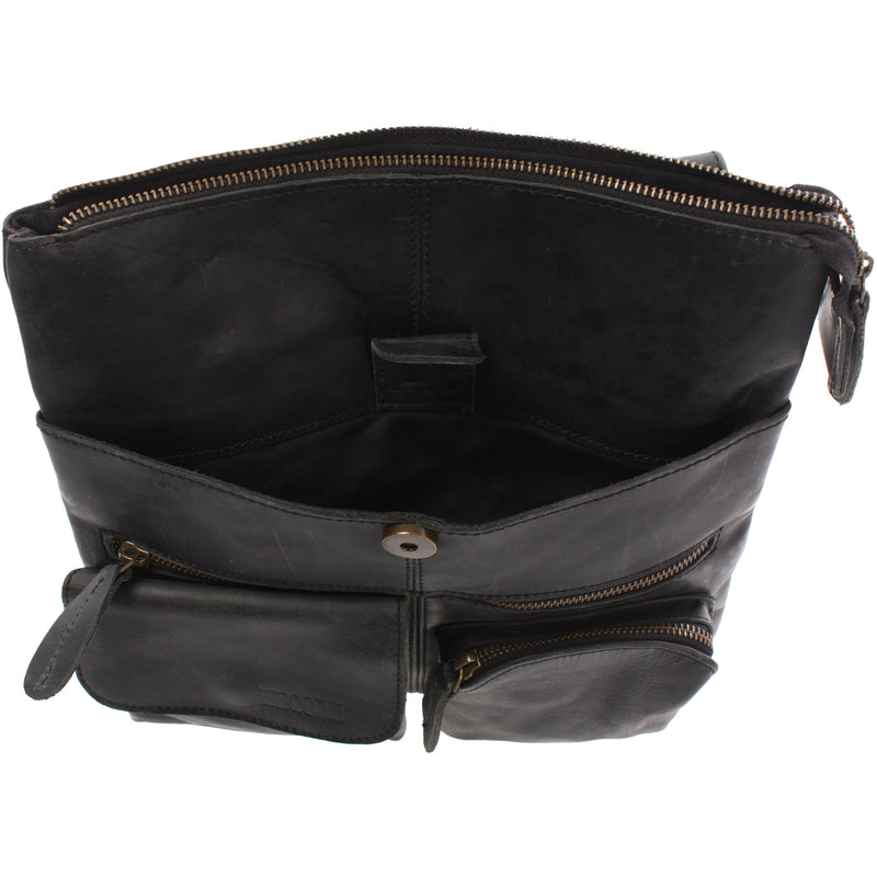 Leconi Umhängetasche Schultertasche Damen Herren Used Look Leder grau LE3011 Fabrikverkauf