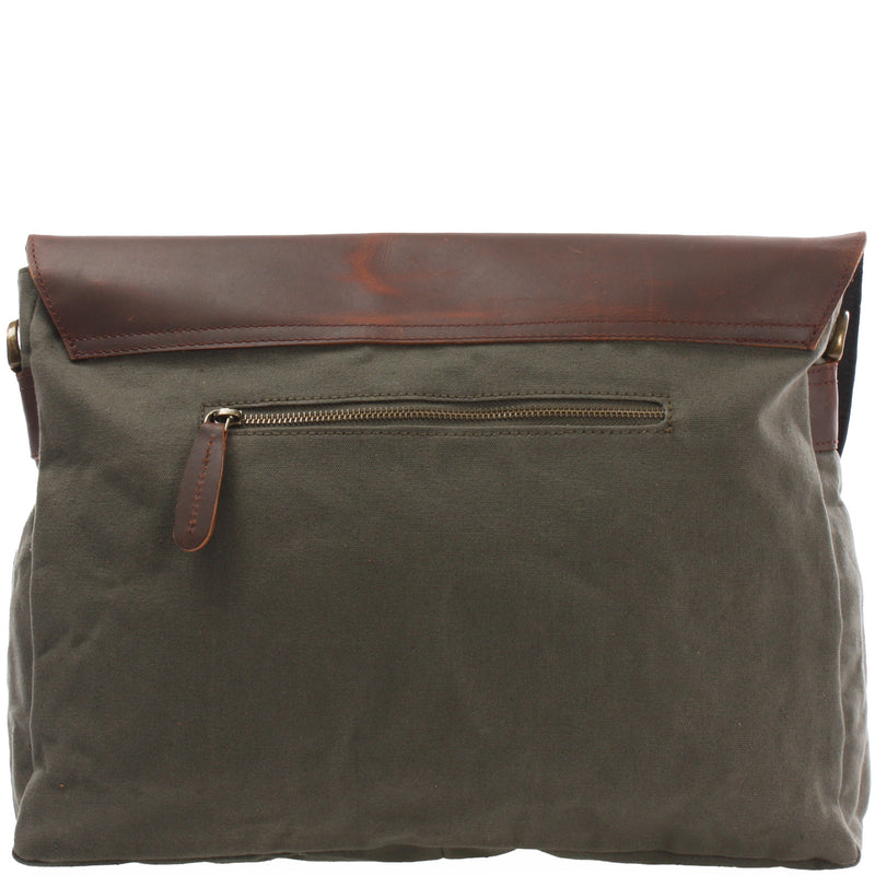 Leconi Messenger Bag Kuriertasche DIN A4 Leder Canvas grün LE3032 Kostenloser Versand