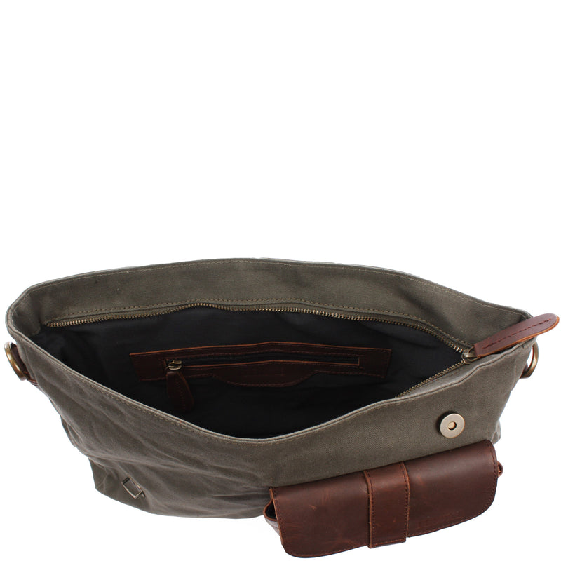 Leconi Messenger Bag Kuriertasche DIN A4 Leder Canvas grün LE3032 Kostenloser Versand