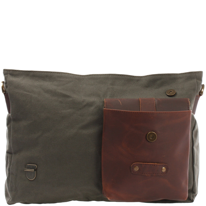 Leconi Messenger Bag Kuriertasche DIN A4 Leder Canvas grün LE3032 Kostenloser Versand