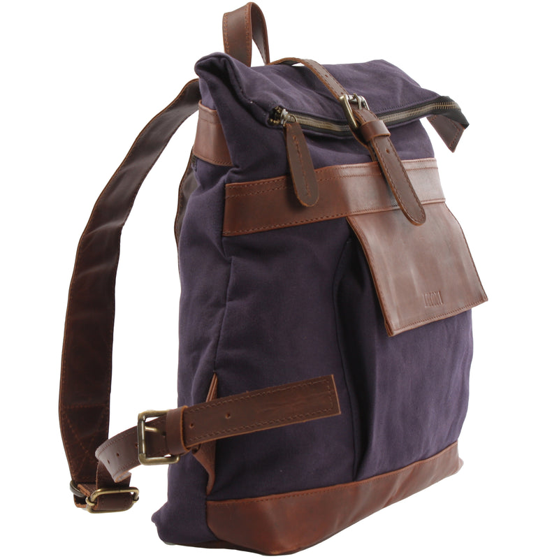 Leconi Roll Top Rucksack Freizeitrucksack Damen Herren Canvas Leder navy LE1035 Limitierter Zeitrabatt