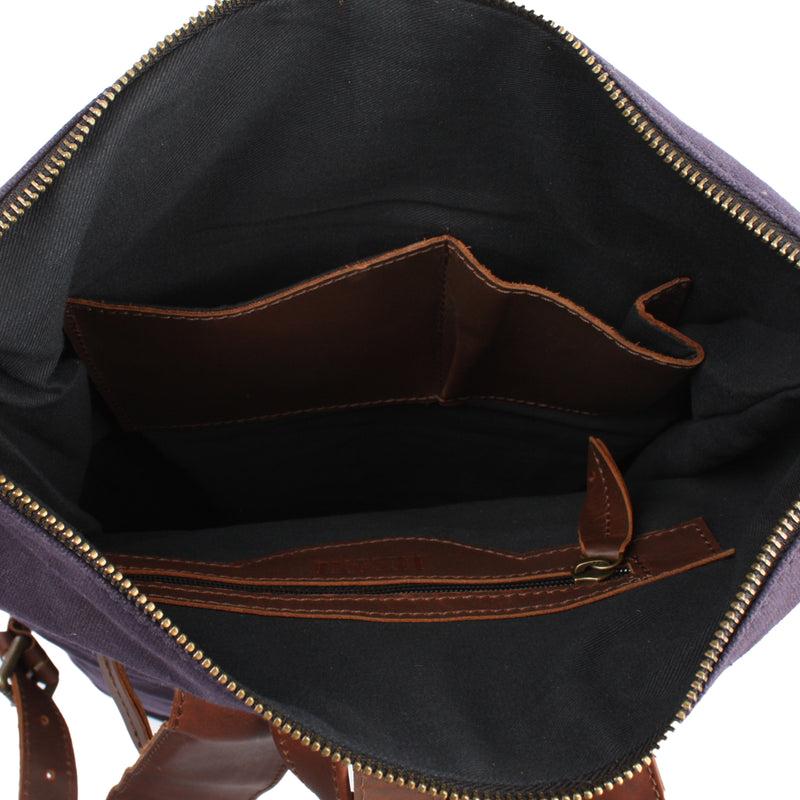 Leconi Roll Top Rucksack Freizeitrucksack Damen Herren Canvas Leder navy LE1035 Limitierter Zeitrabatt