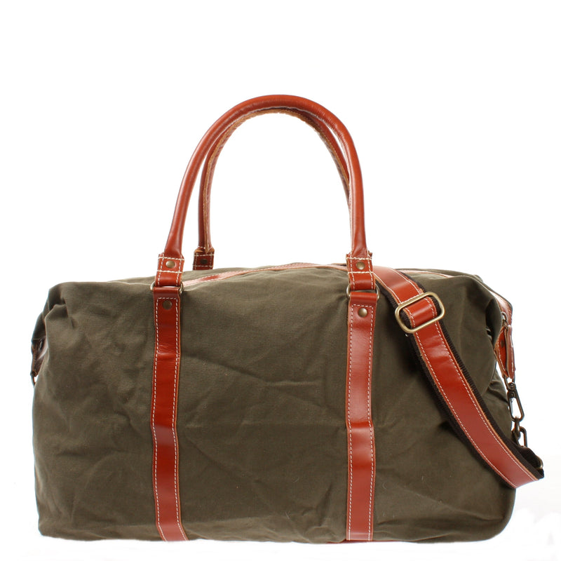 Leconi Reisetasche Weekender Handgepäck Leder Canvas grün LE2010 Fabrik Onlineshop