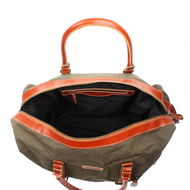 Leconi Reisetasche Weekender Handgepäck Leder Canvas grün LE2010 Fabrik Onlineshop