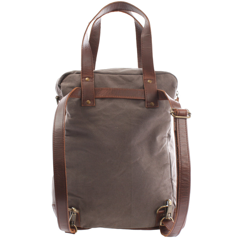 Leconi Rucksack Umhängetasche Damen Herren Leder Canvas grau LE1014 Fabrikpreis