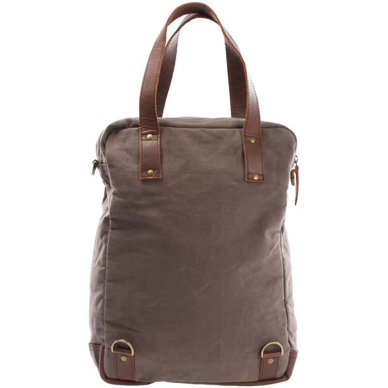Leconi Rucksack Umhängetasche Damen Herren Leder Canvas grau LE1014 Fabrikpreis