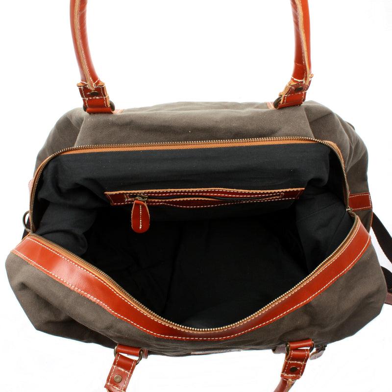 Leconi Reisetasche Weekender Handgepäck Leder Canvas grau LE2010 Rabatt