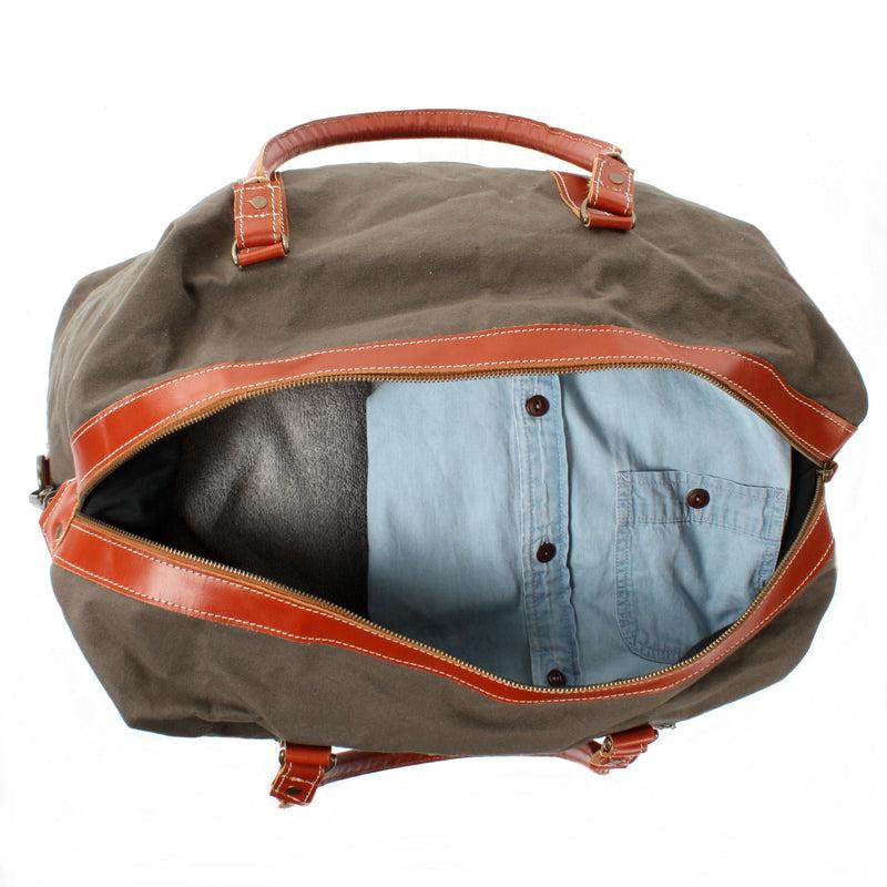 Leconi Reisetasche Weekender Handgepäck Leder Canvas grau LE2010 Rabatt