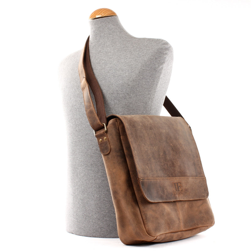 Leconi Umhängetasche Schultertasche Messenger Bag Kuriertasche Businesstasche Leder vintage braun LE3063 Günstig kaufen