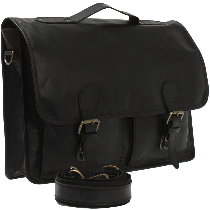 Leconi Aktentasche Businesstasche Messenger Bag Vintage Leder schwarz LE3009 Versandkostenfrei