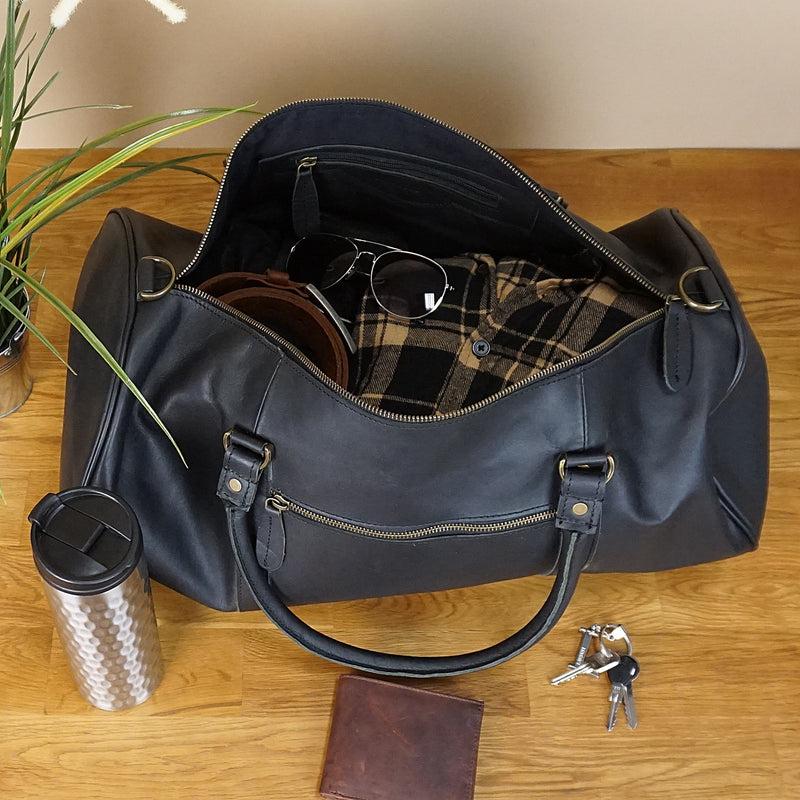 Leconi Weekender Reisetasche Sporttasche vintage Leder schwarz LE2004 Flash Sale