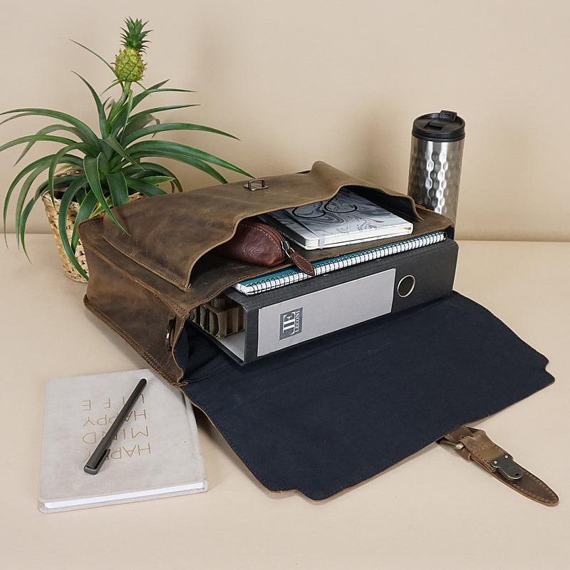 Leconi Aktentasche Businesstasche Messenger Bag Vintage Leder schlamm LE3008 Begrenztes Angebot