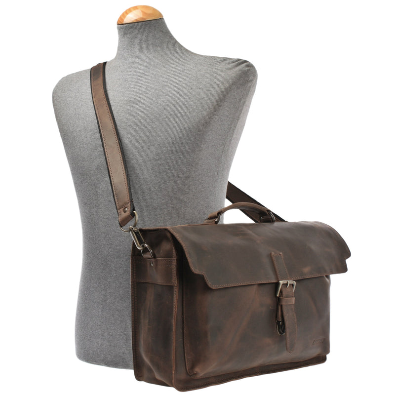 Leconi Aktentasche Businesstasche Messenger Bag Vintage Leder schlamm LE3008 Begrenztes Angebot